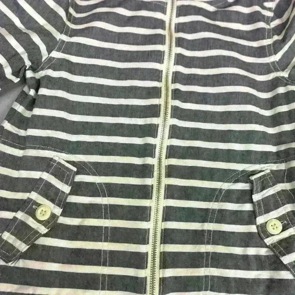 OshKosh B'gosh Lightweight FullZip Hooded Jacket blue & white striped Boys Sz 7 - Picture 4 of 4